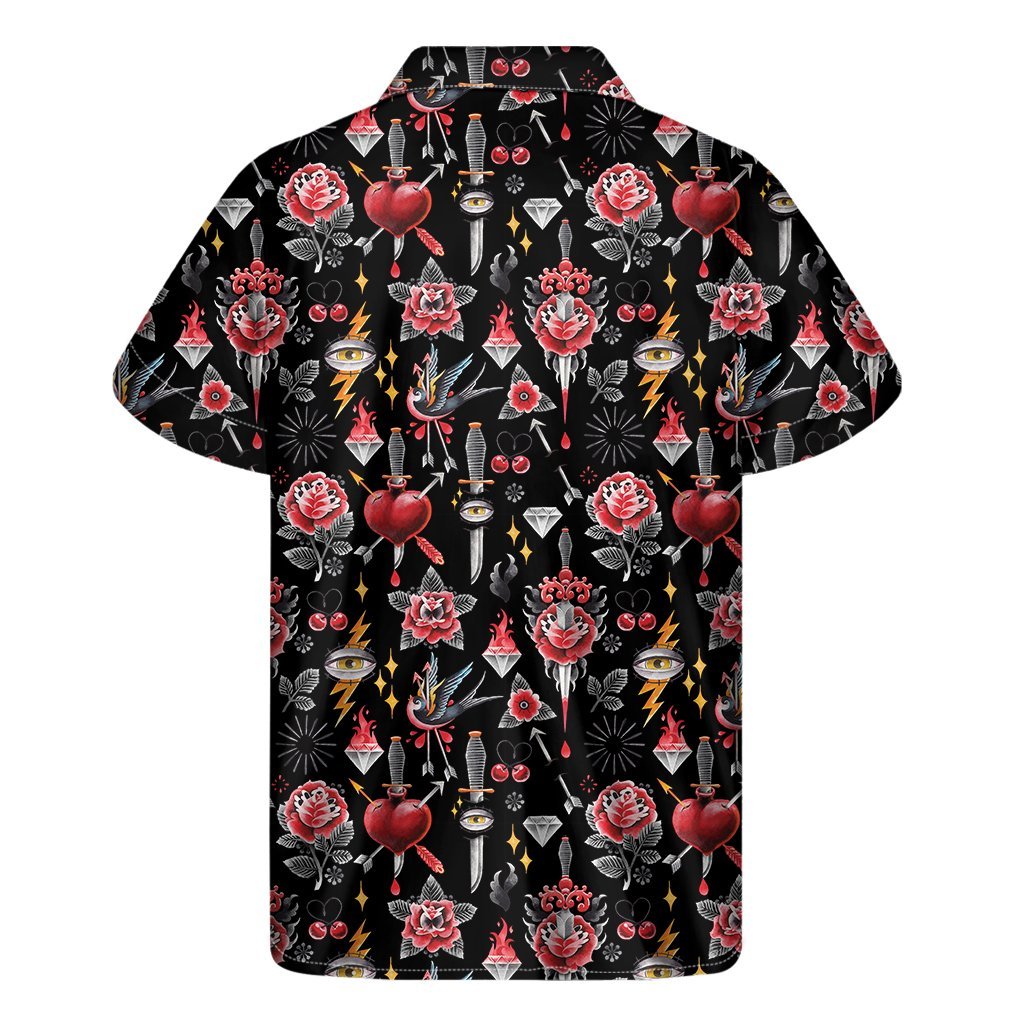 Watercolor Tattoo Print Mens Short Sleeve Shirt Hawaiian