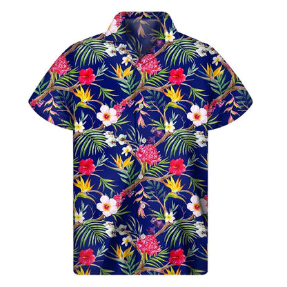 Watercolor Tropical Flower Pattern Print Mens Short Sleeve Shirt Hawaiian