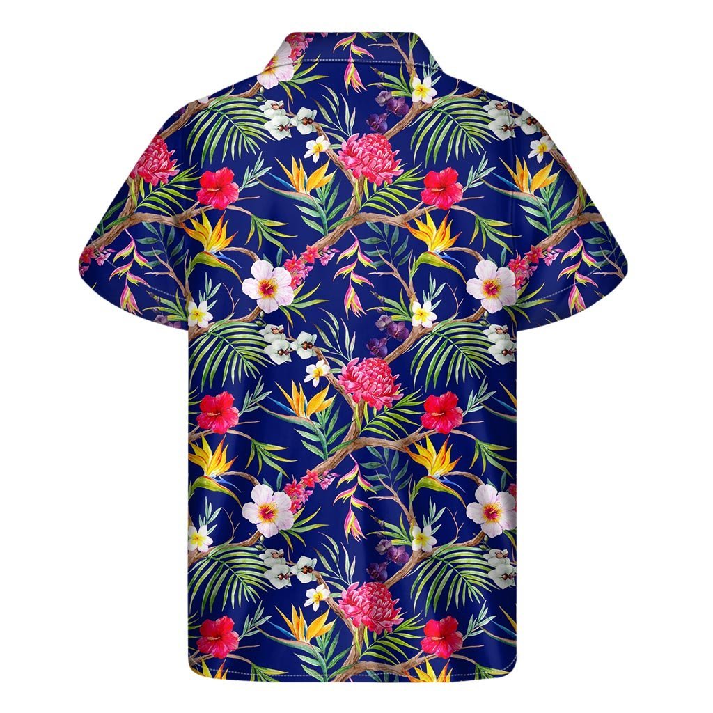 Watercolor Tropical Flower Pattern Print Mens Short Sleeve Shirt Hawaiian