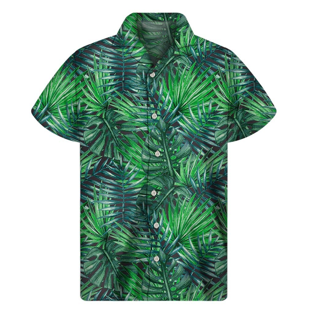 Watercolor Tropical Leaves Pattern Print Mens Short Sleeve Shirt Hawaiian