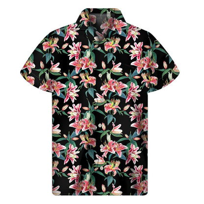 Watercolor Tropical Lily Pattern Print Mens Short Sleeve Shirt Hawaiian