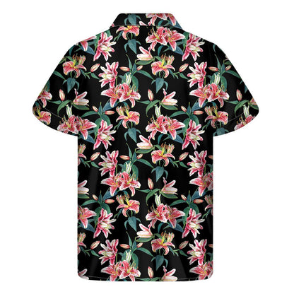 Watercolor Tropical Lily Pattern Print Mens Short Sleeve Shirt Hawaiian