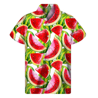 Watercolor Watermelon Pattern Print Mens Short Sleeve Shirt Hawaiian