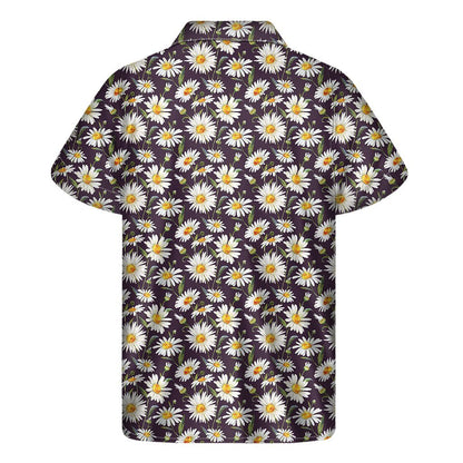 Watercolor White Daisy Pattern Print Mens Short Sleeve Shirt Hawaiian