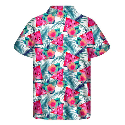 Watermelon Teal Hawaiian Pattern Print Mens Short Sleeve Shirt