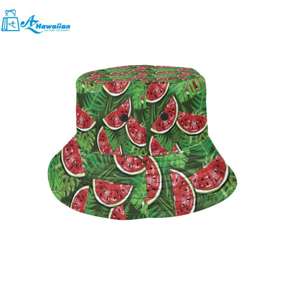 Watermelons tropical palm leaves pattern backgroun Unisex Bucket Hat