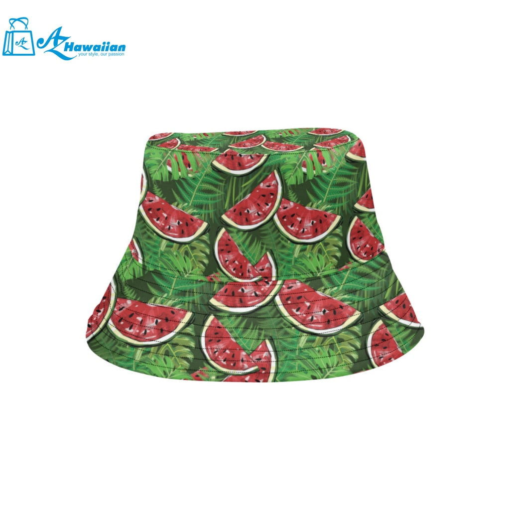 Watermelons tropical palm leaves pattern backgroun Unisex Bucket Hat