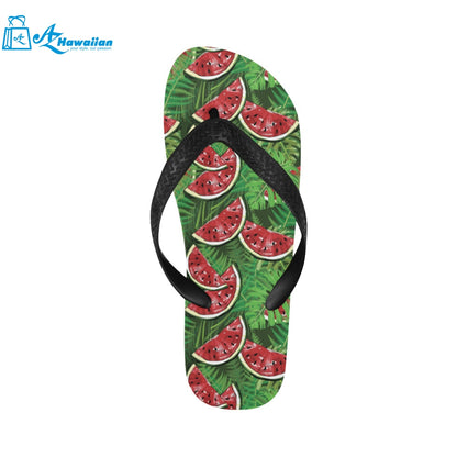 Watermelons tropical palm leaves pattern backgroun Unisex Flip Flops