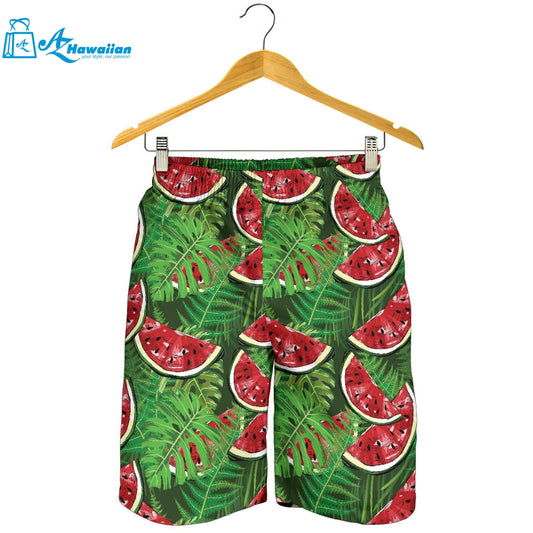 Watermelons Tropical Palm Leaves Pattern Background Men Shorts