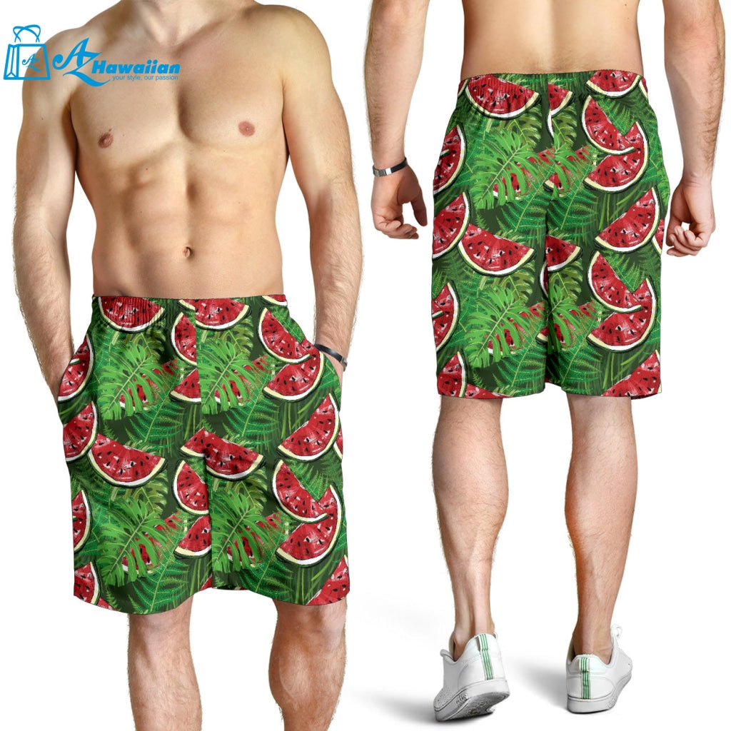 Watermelons Tropical Palm Leaves Pattern Background Men Shorts