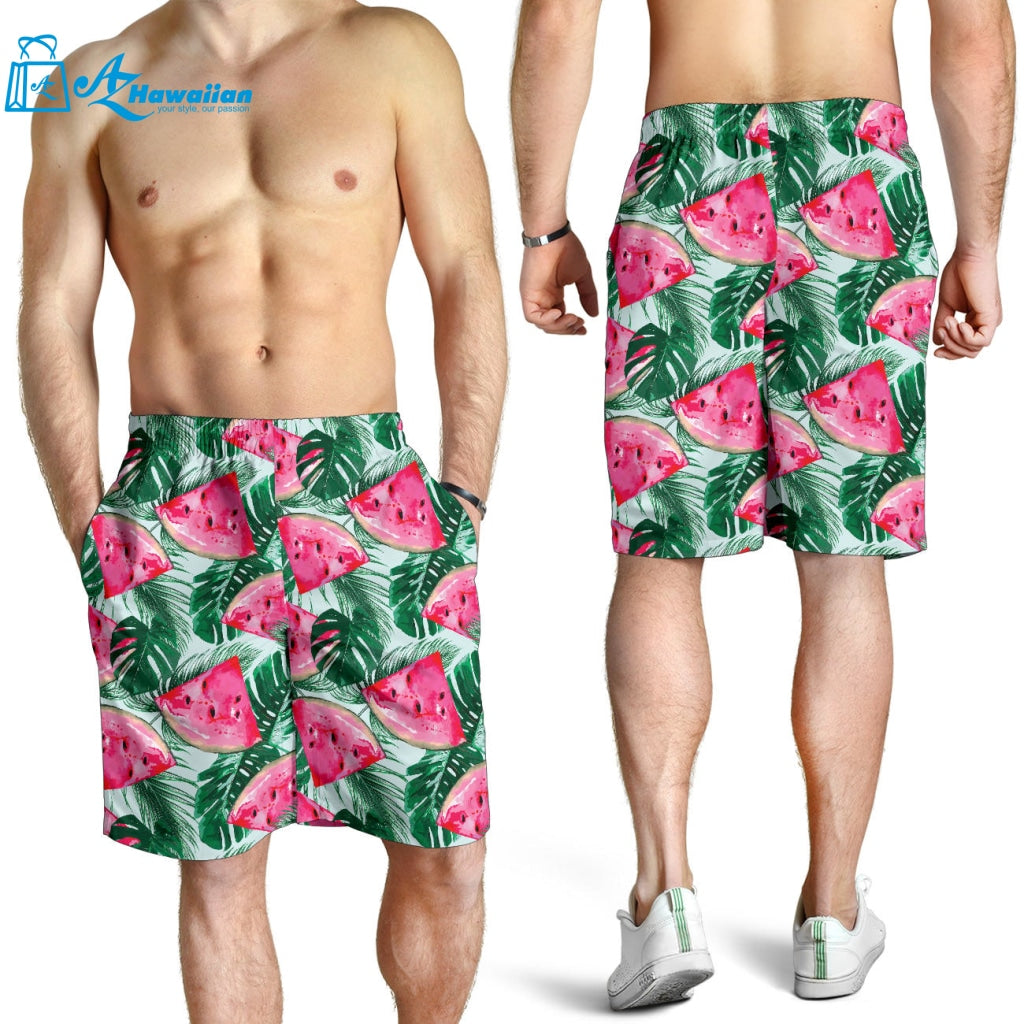 Watermelons Tropical Palm Leaves Pattern Men Shorts