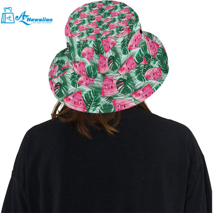 Watermelons tropical palm leaves pattern Unisex Bucket Hat