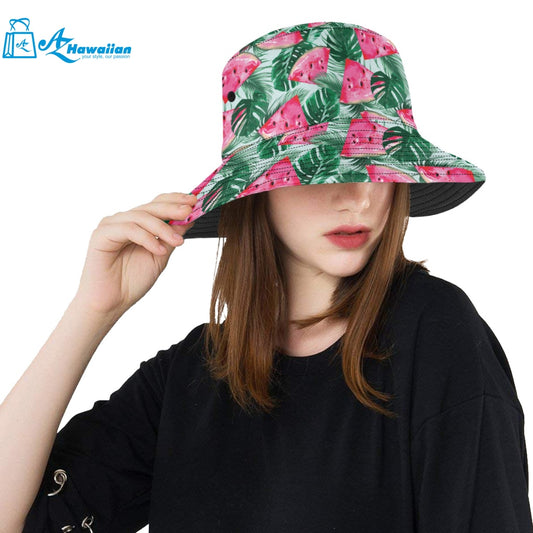 Watermelons tropical palm leaves pattern Unisex Bucket Hat