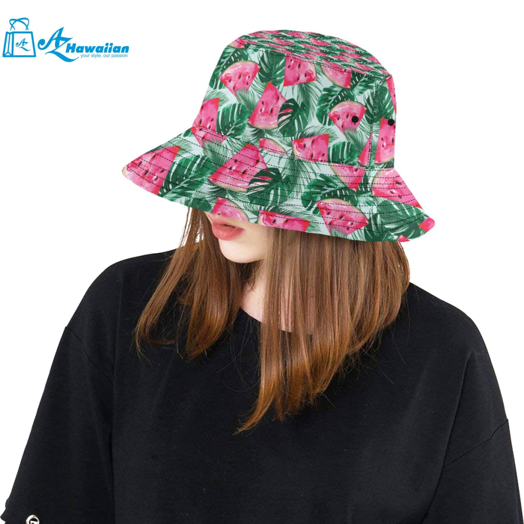 Watermelons tropical palm leaves pattern Unisex Bucket Hat