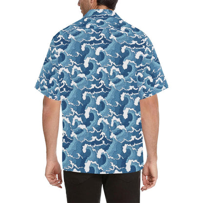 Wave Themed Pattern Print Hawaiian Shirt