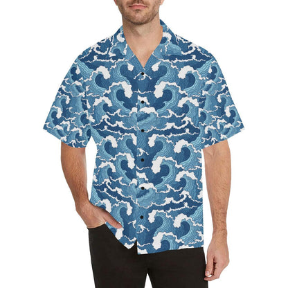 Wave Themed Pattern Print Hawaiian Shirt