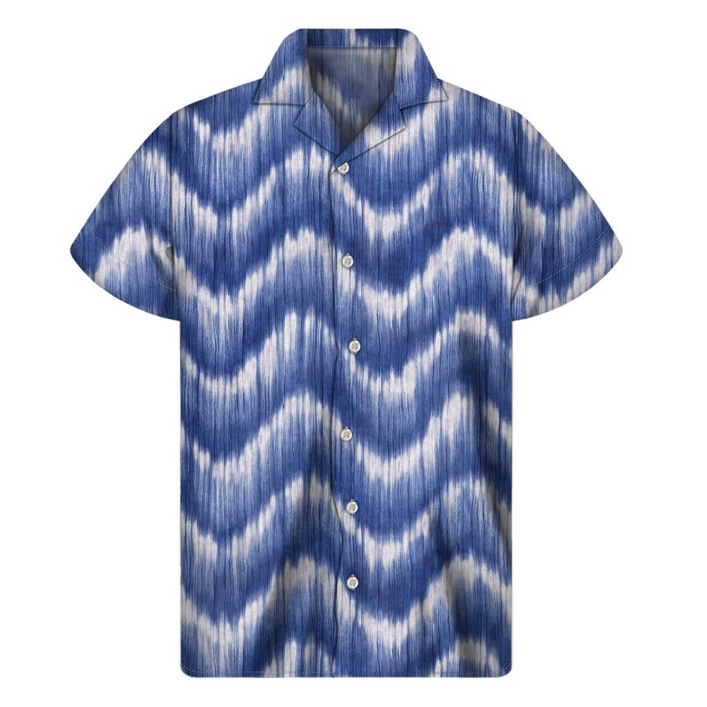 Wavy Shibori Pattern Print Mens Short Sleeve Shirt Hawaiian