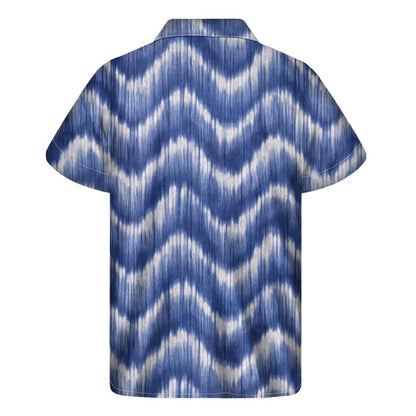 Wavy Shibori Pattern Print Mens Short Sleeve Shirt Hawaiian