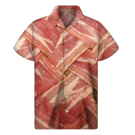 Weaving Bacon Print Mens Short Sleeve Shirt Hawaiian