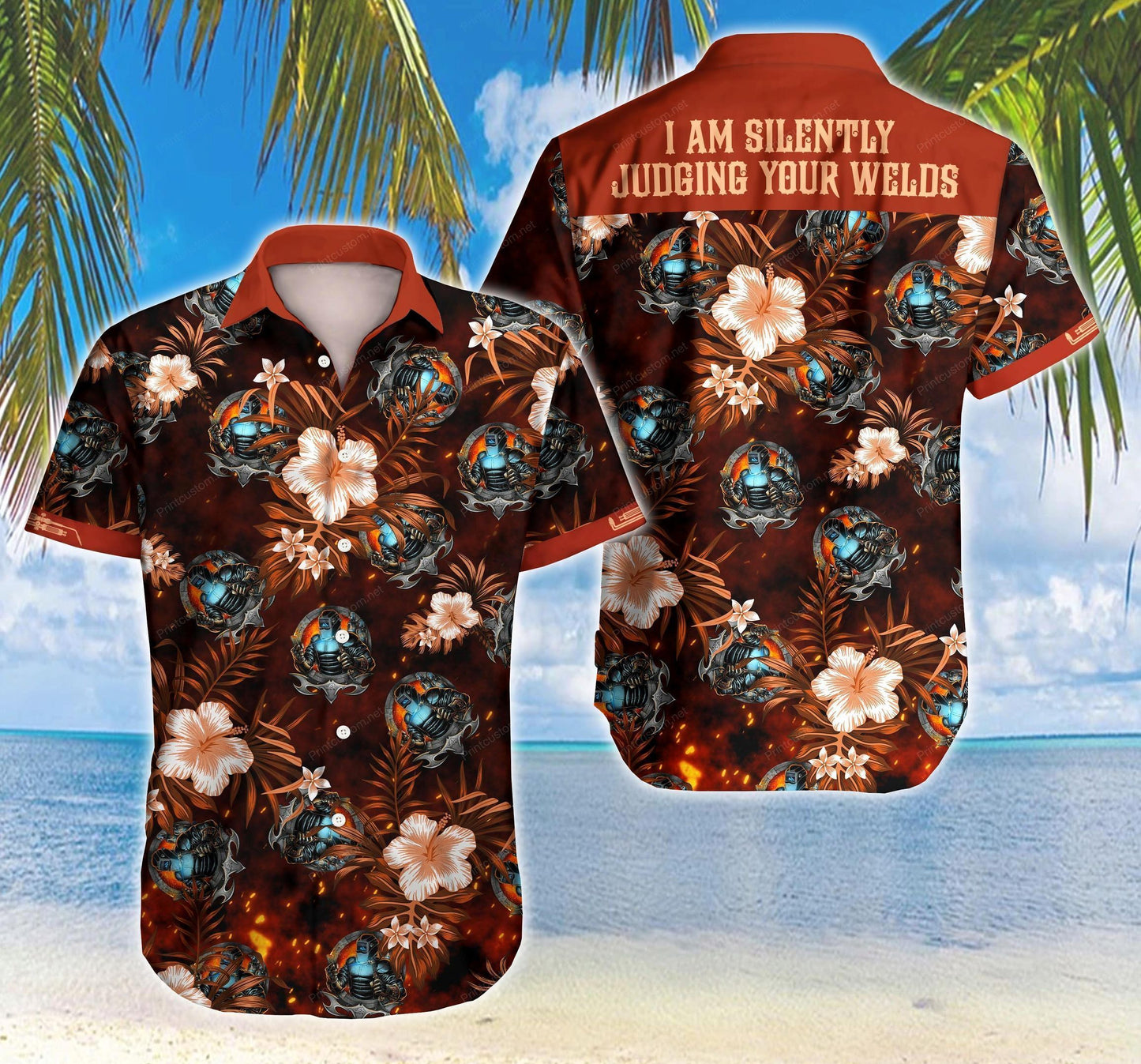 Welder I Am Silently Hawaiian Graphic Print Short Sleeve 