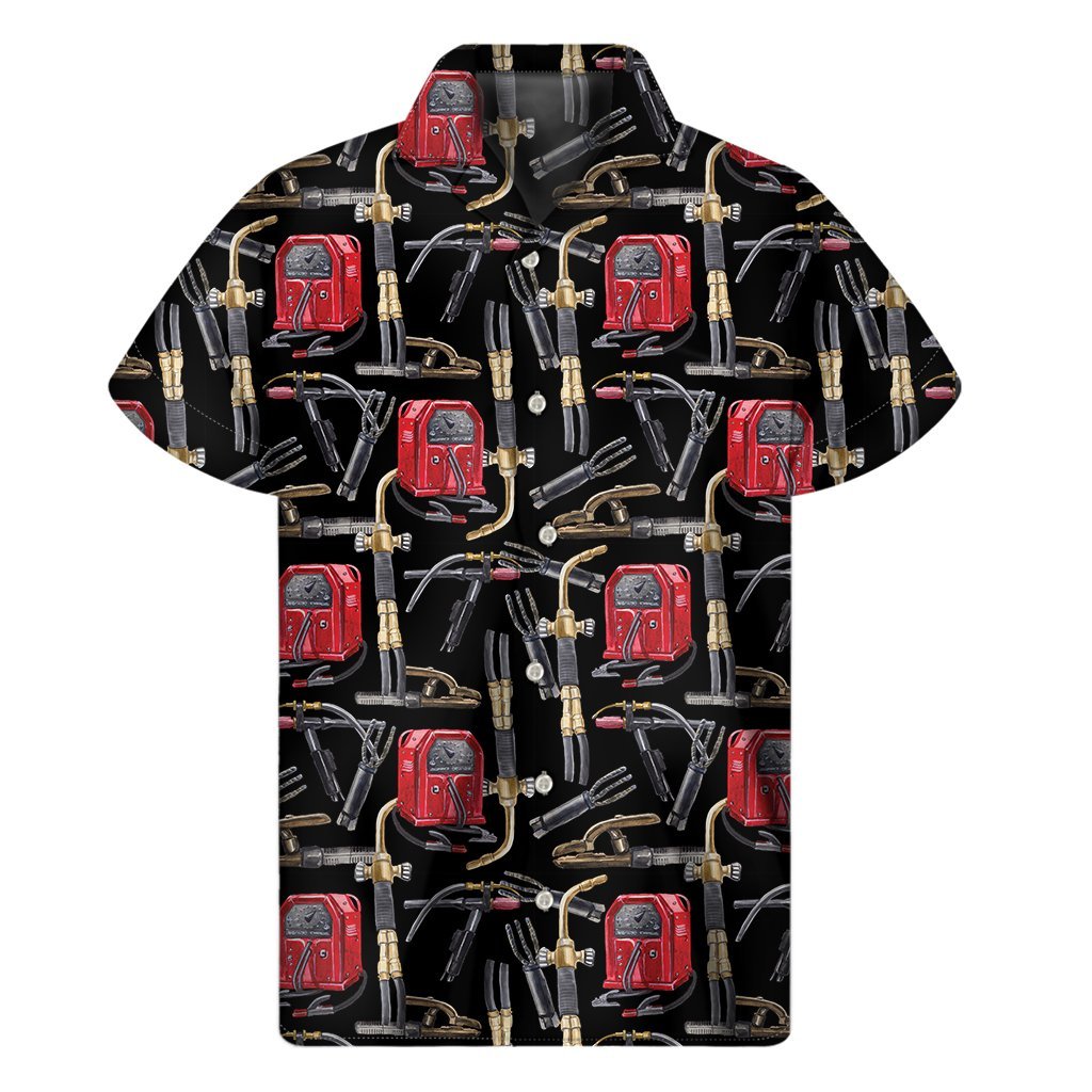 Welding Machine Pattern Print Mens Short Sleeve Shirt Hawaiian