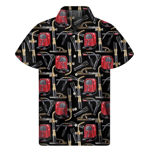 Welding Machine Pattern Print Mens Short Sleeve Shirt Hawaiian