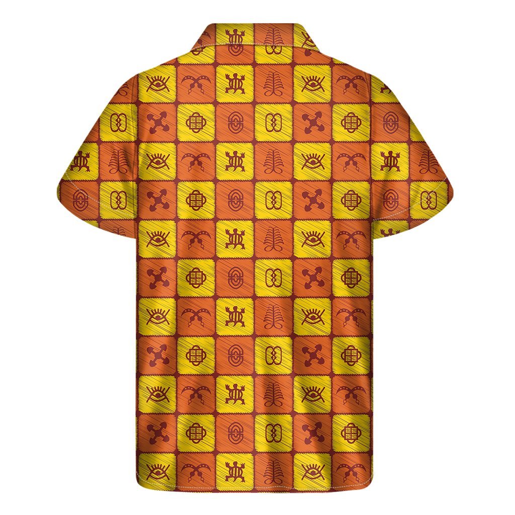 West Adinkra Symbols Pattern Print Mens Short Sleeve Shirt Hawaiian