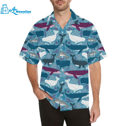 Whale Design Pattern Mens All Over Print Hawaiian Shirt