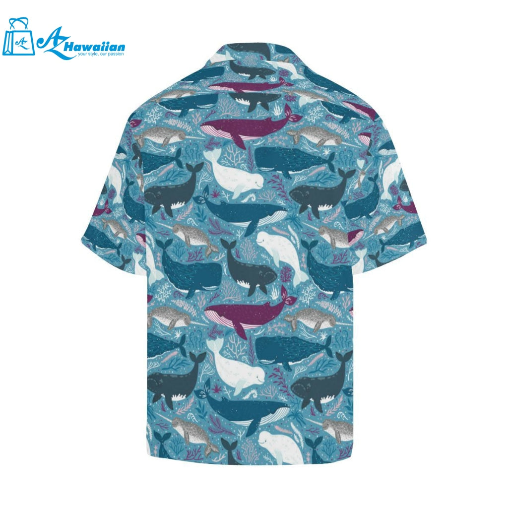 Whale Design Pattern Mens All Over Print Hawaiian Shirt