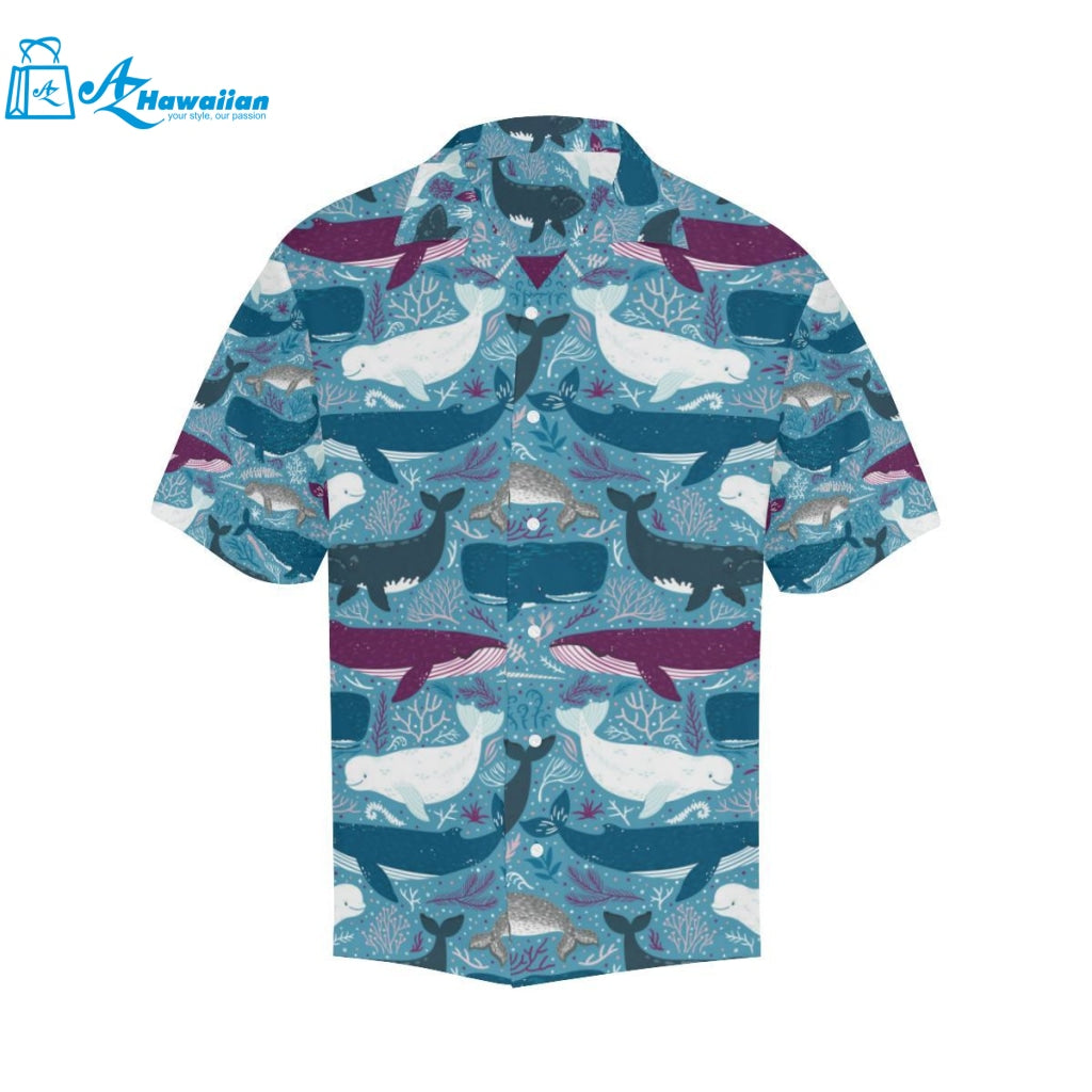 Whale Design Pattern Mens All Over Print Hawaiian Shirt