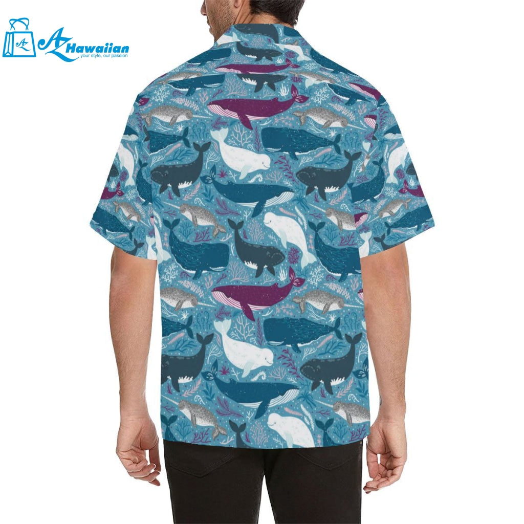 Whale Design Pattern Mens All Over Print Hawaiian Shirt