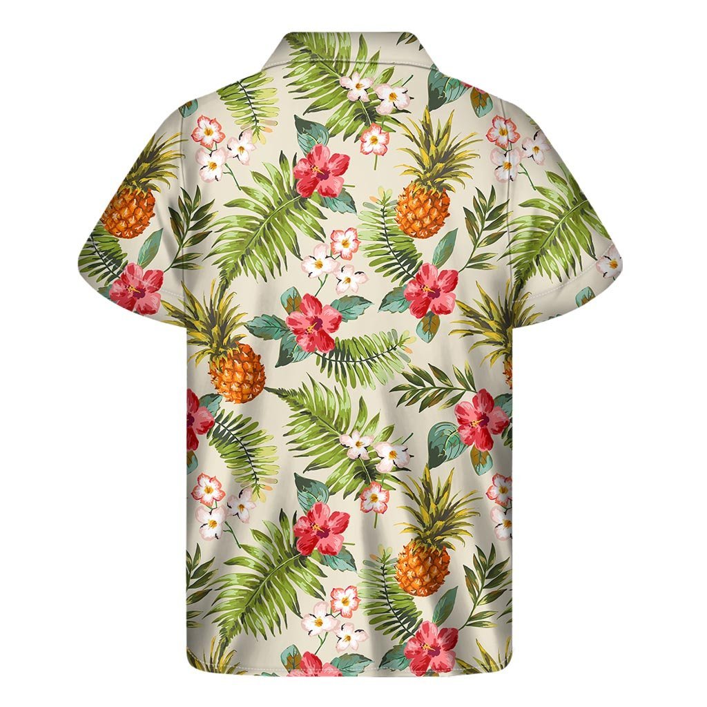 White Aloha Pineapple Pattern Print Mens Short Sleeve Shirt Hawaiian