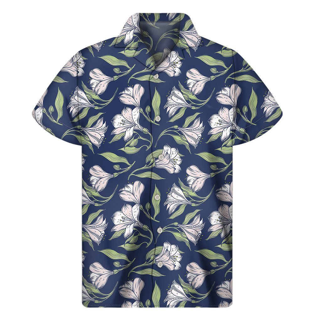 White Alstroemeria Pattern Print Mens Short Sleeve Shirt Hawaiian