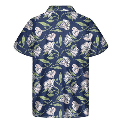 White Alstroemeria Pattern Print Mens Short Sleeve Shirt Hawaiian