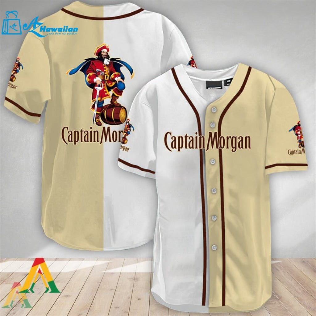 White And Beige Split Captain Morgan Baseball Jersey