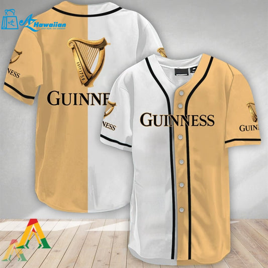 White And Beige Split Guinness Beer Baseball Jersey