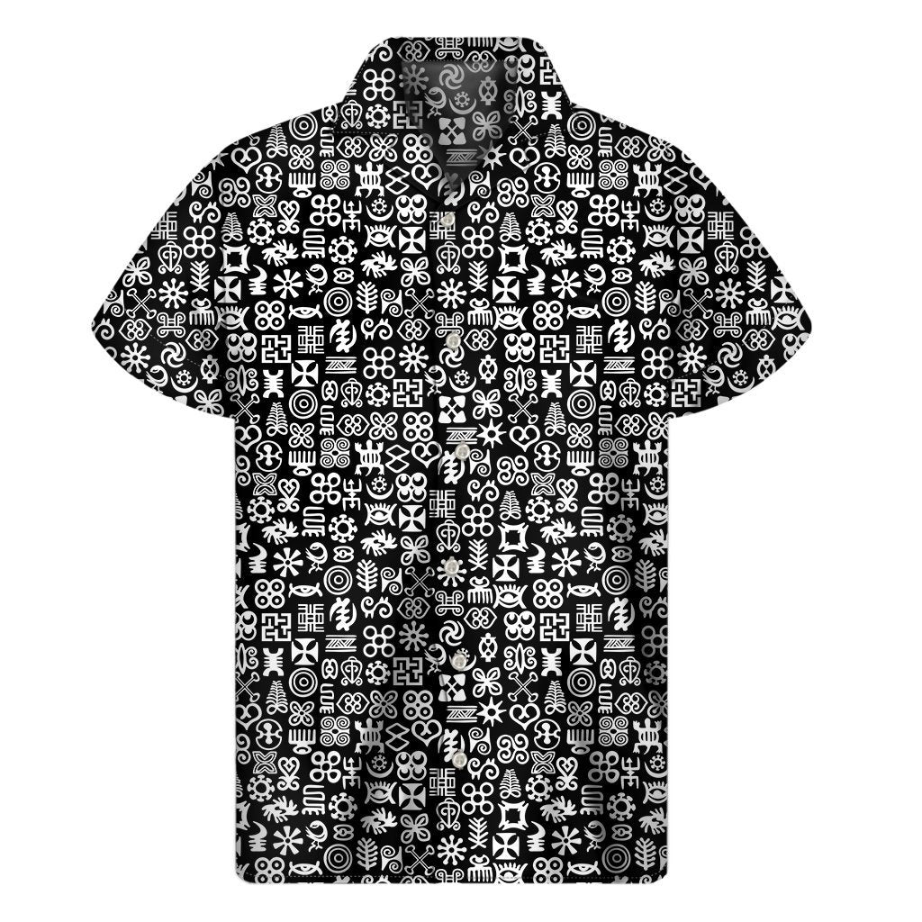 White And Black Adinkra Symbols Print Mens Short Sleeve Shirt Hawaiian