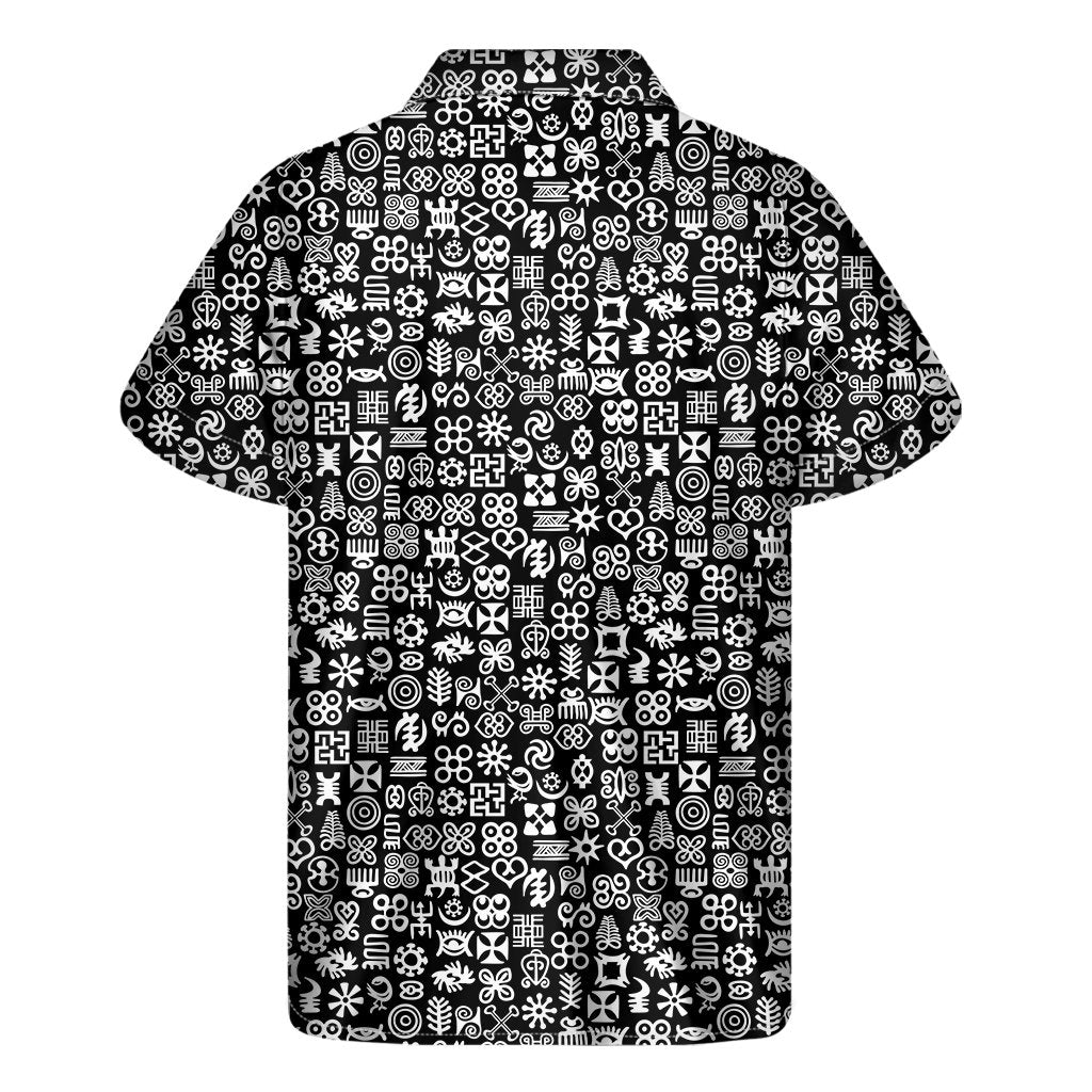 White And Black Adinkra Symbols Print Mens Short Sleeve Shirt Hawaiian