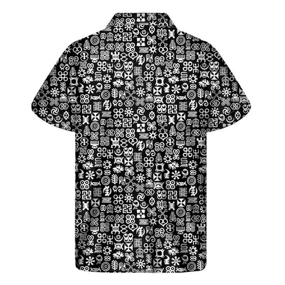 White And Black Adinkra Symbols Print Mens Short Sleeve Shirt Hawaiian