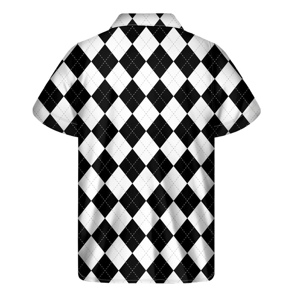 White And Black Argyle Pattern Print Mens Short Sleeve Shirt Hawaiian