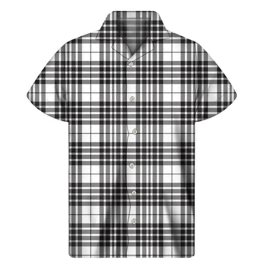 White And Black Border Tartan Print Mens Short Sleeve Shirt Hawaiian