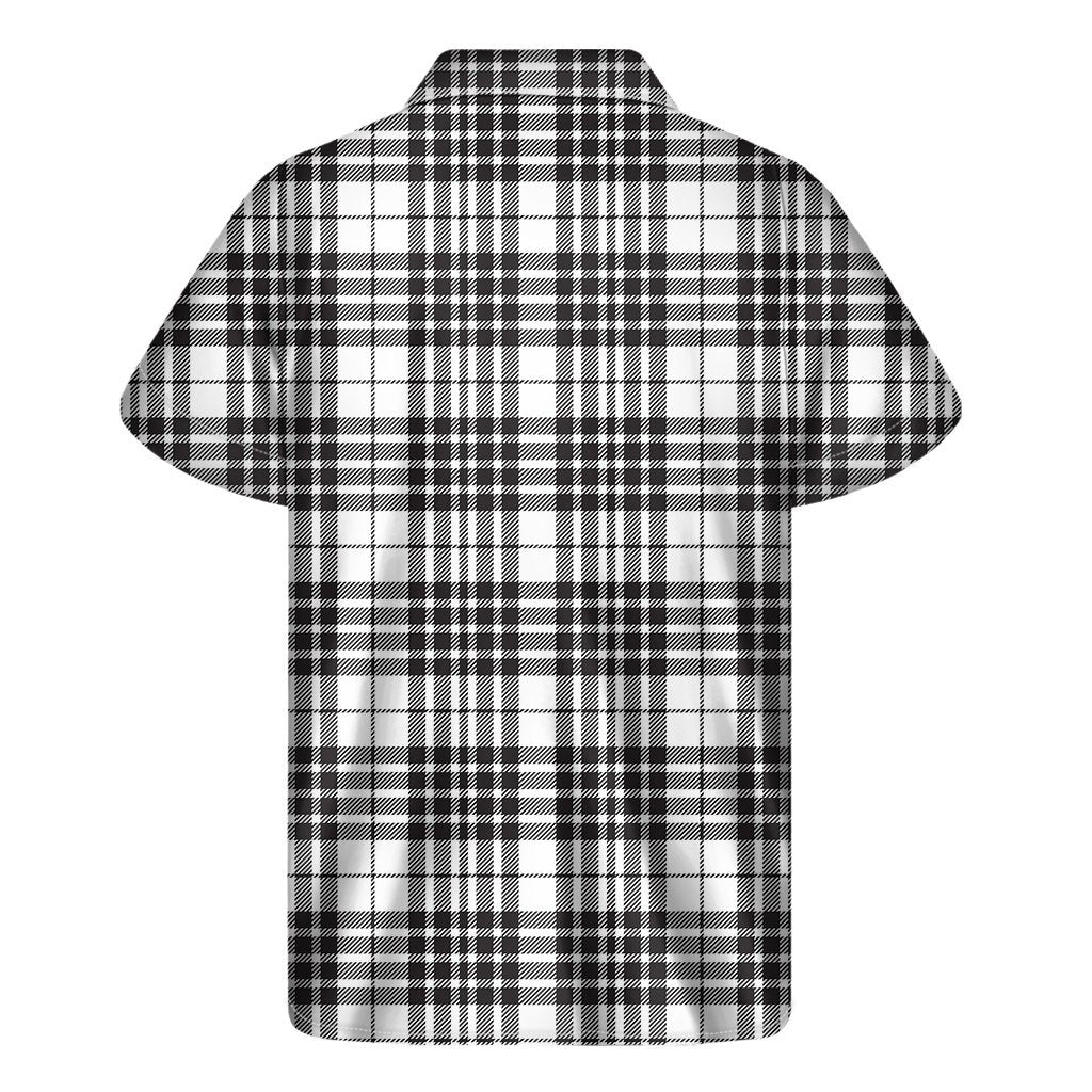 White And Black Border Tartan Print Mens Short Sleeve Shirt Hawaiian