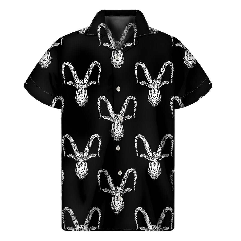 White And Black Capricorn Sign Print Mens Short Sleeve Shirt Hawaiian