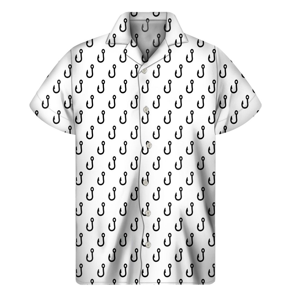 White And Black Fishing Hooks Print Mens Short Sleeve Shirt Hawaiian