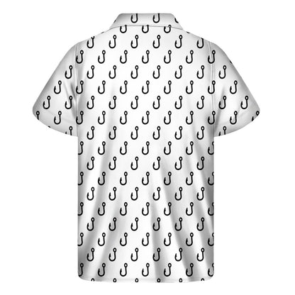 White And Black Fishing Hooks Print Mens Short Sleeve Shirt Hawaiian