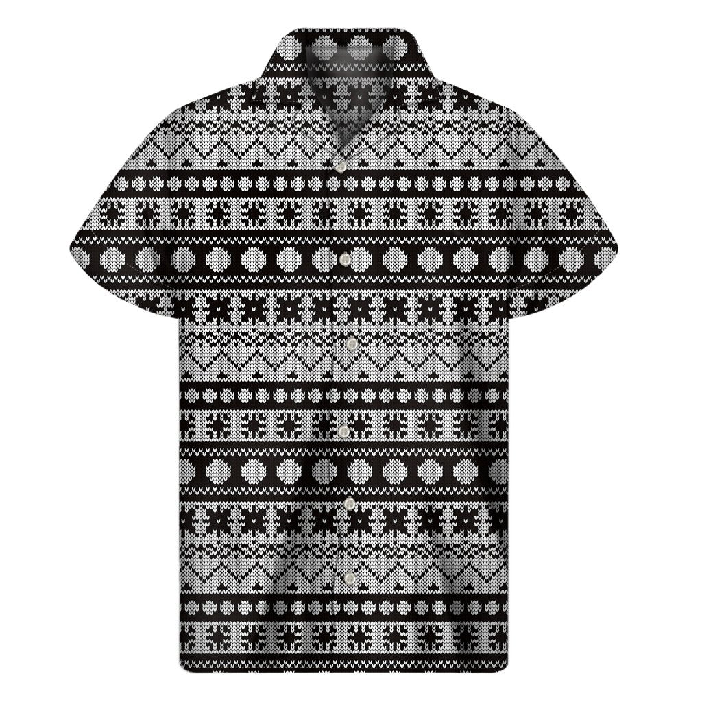 White And Black Knitted Pattern Print Mens Short Sleeve Shirt Hawaiian