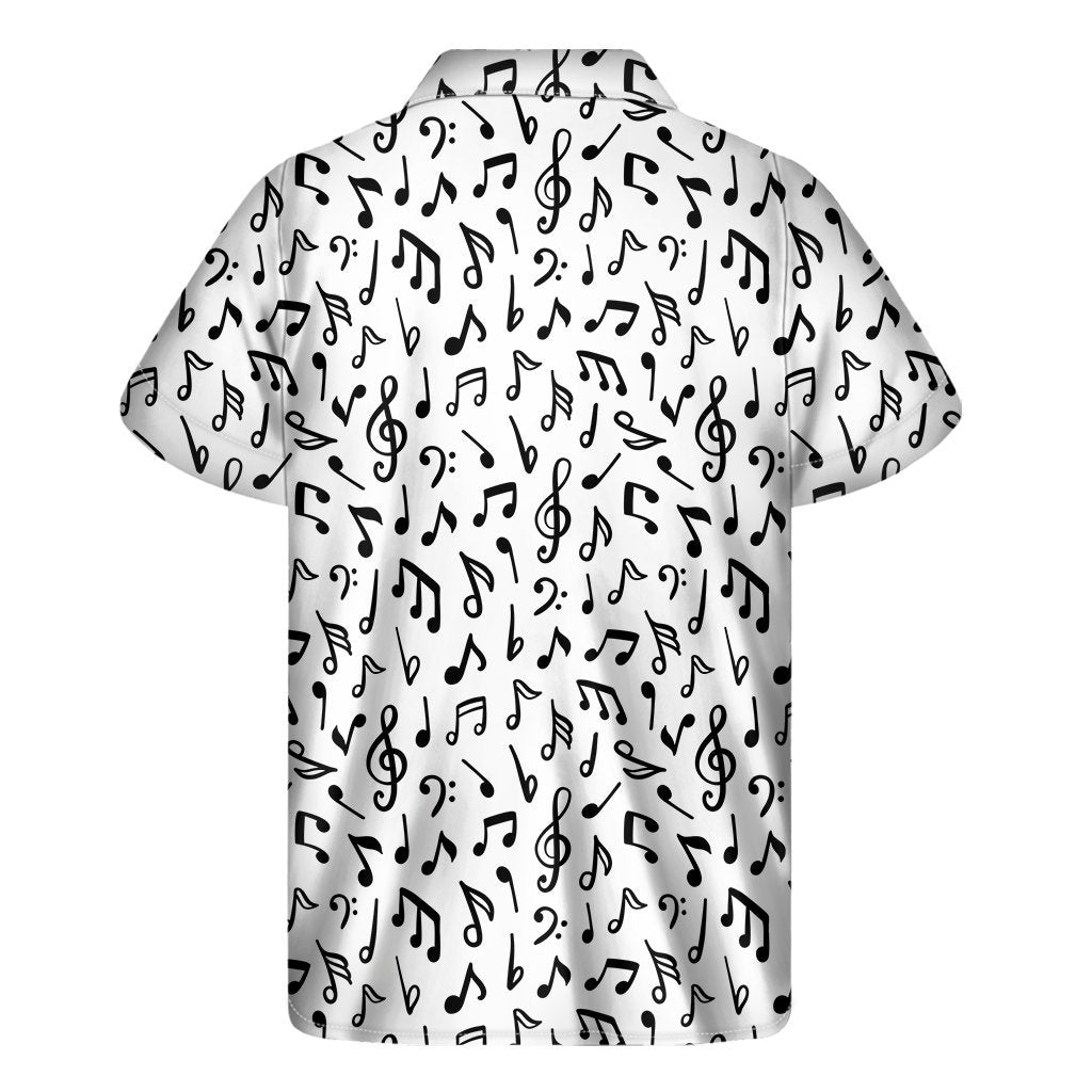 White And Black Music Note Pattern Print Mens Short Sleeve Shirt Hawaiian