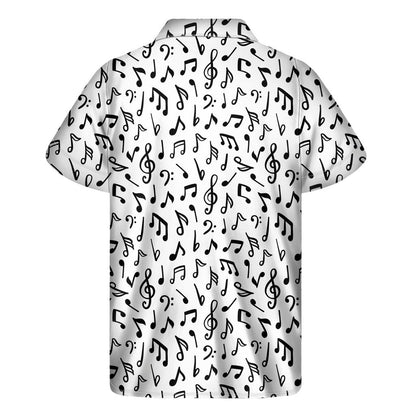 White And Black Music Note Pattern Print Mens Short Sleeve Shirt Hawaiian