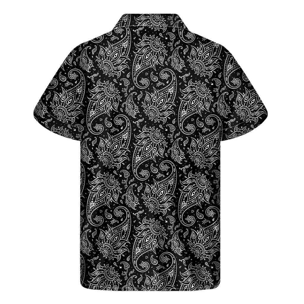 White And Black Paisley Pattern Print Mens Short Sleeve Shirt Hawaiian