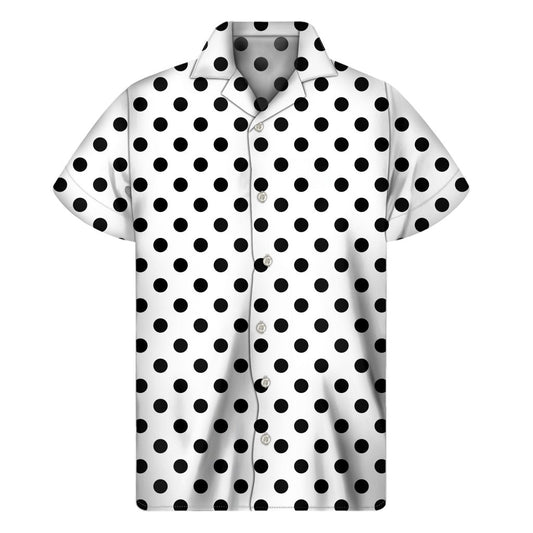 White And Black Polka Dot Pattern Print Mens Short Sleeve Shirt Hawaiian